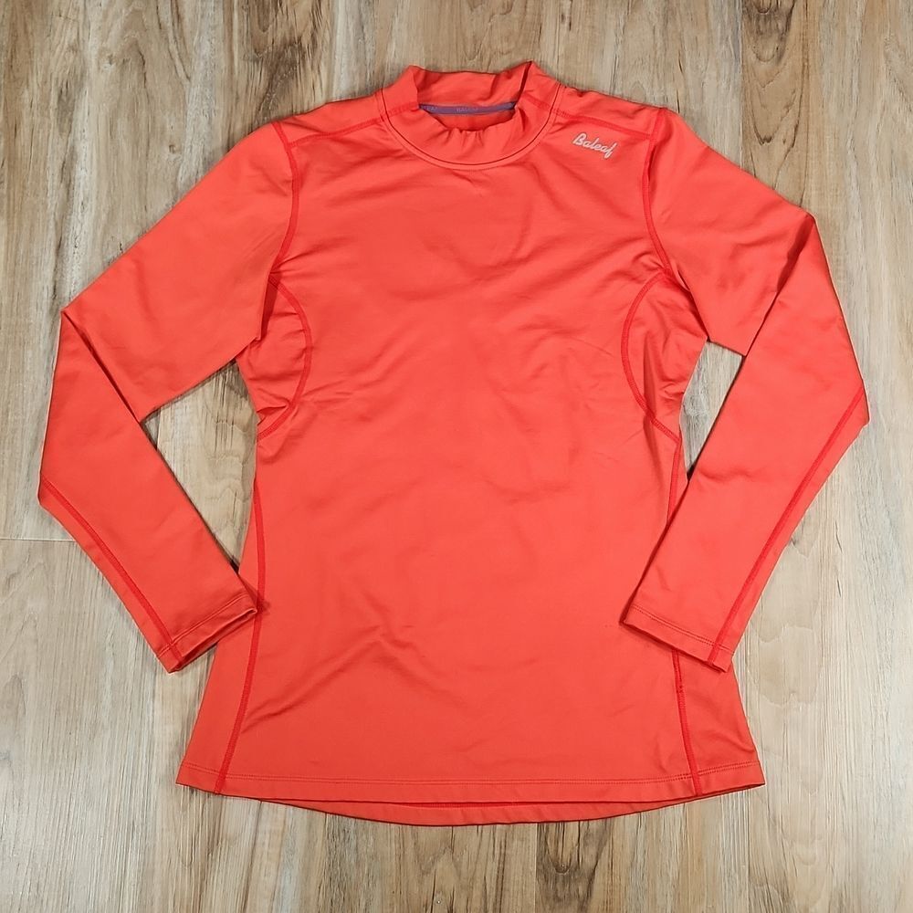 🔹️Baleaf Orange Mock Neck Lined Compression Long Sleeve Athletic Top Medium
